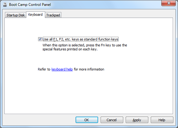 Boot Camp Control Panel Dialog